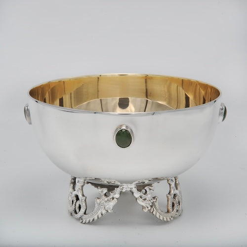 Gilded sterling silver bowl with cabochon stones